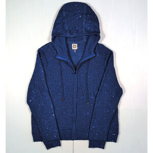 Anne Klein Zip Up Hoodie Sweater Women’s XL Blue Knit Sequin Shimmer Long Sleeve